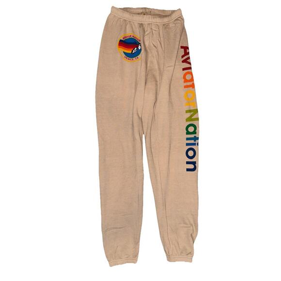 Aviator Nation Sweatpants Womens Beige M Jogger Sweats Surf Spellout  USA - Picture 1 of 14